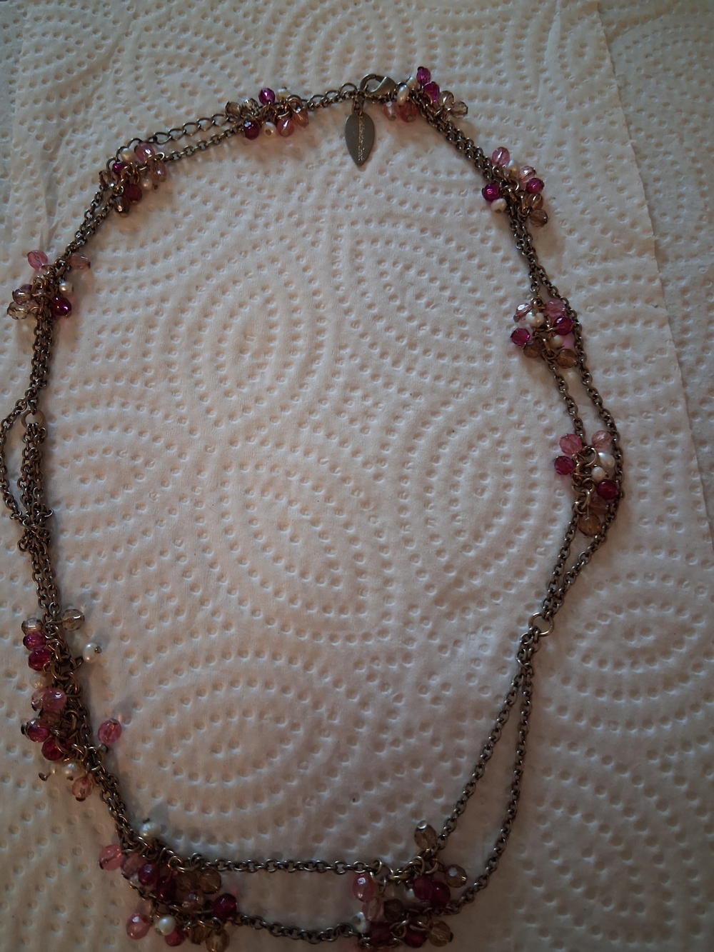Layered Pink Bead Necklace with Silver-Tone Chain - Women Jewelry